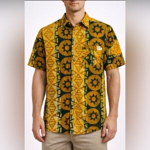 Pavement men’s  size M Mustard Green Geometric Print Button Shirt NWT (A397)✨